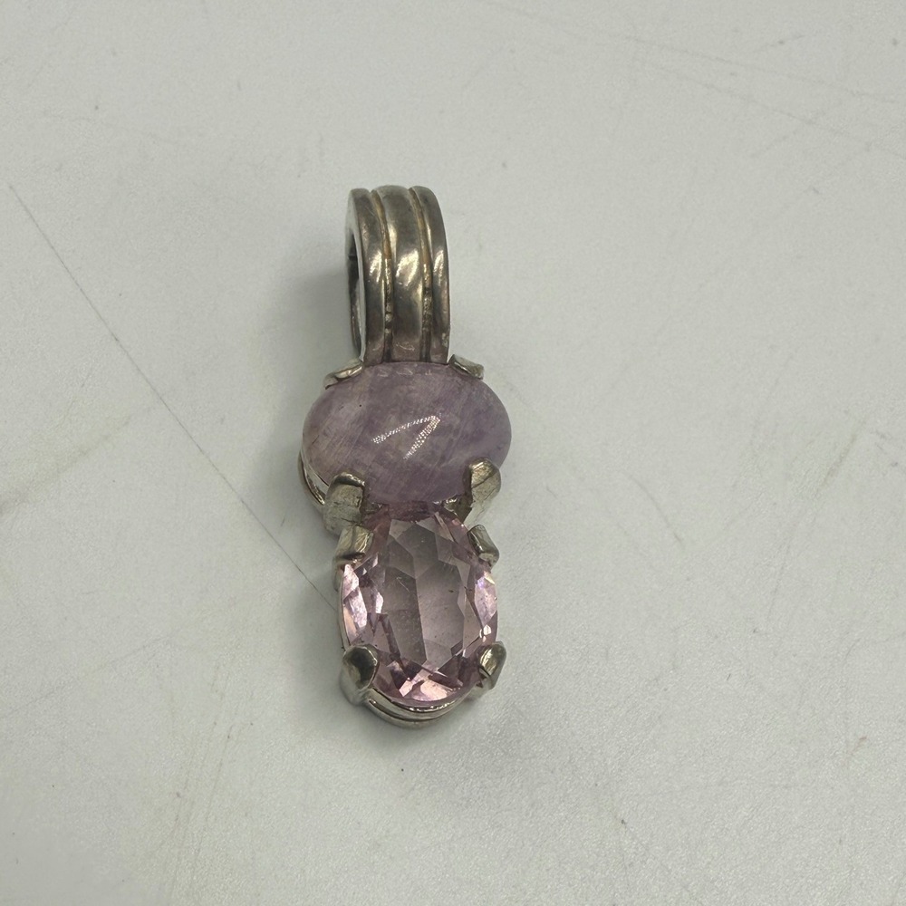 Silver Tone Pink Faceted and Cabochon Stone Pendant 1 Inch